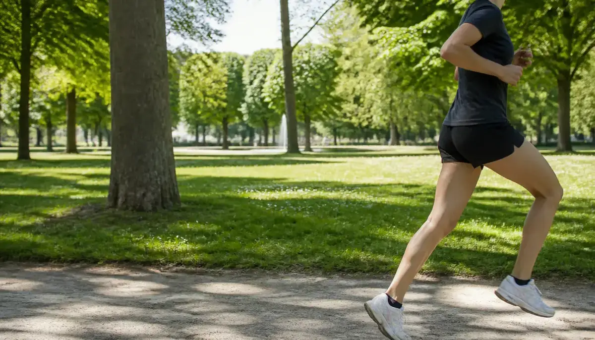 Femme courant activement dans un parc verdoyant pour un exercice rapide synonyme de santé